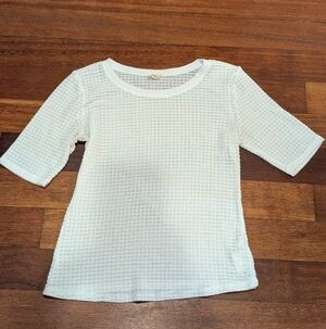 Pilcro And The Letterpress Anthropologie Textured White Knit Short-Sleeve Top